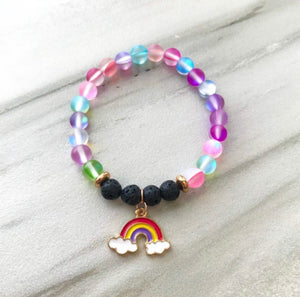 Aura Quartz Rainbow Charm Aromatherapy Essential Oil Diffuser Bracelet (6mm beads)