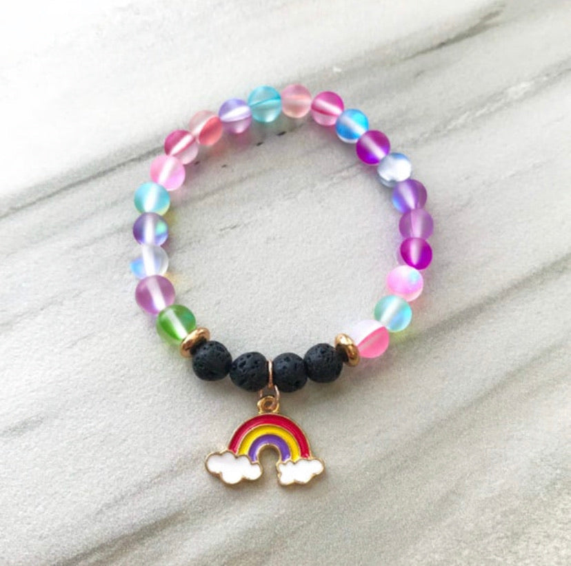 Aura Quartz Rainbow Charm Aromatherapy Essential Oil Diffuser Bracelet (6mm beads)