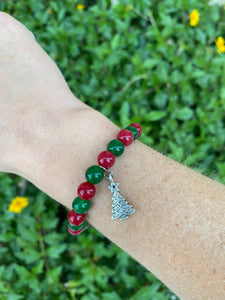 Christmas Tree Green & Red Jade Aromatherapy Bracelet