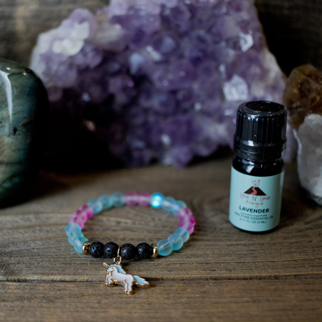 Aura Quartz Unicorn Charm Aromatherapy Essential Oil Diffuser Bracelet (6mm Beads) X-Small - 6 / Pink Unicorn